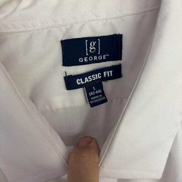 George Men L 42-44 White Button-Down Short Sleeve Shirt Classic Fit - Picture 6 of 6